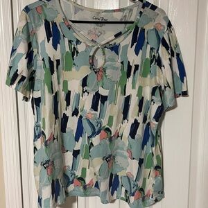 Coral Bay Blue and Green Tie Front Blouse
